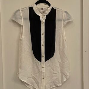 Haute Hippie Silk Tuxedo Short Sleeve Shirt